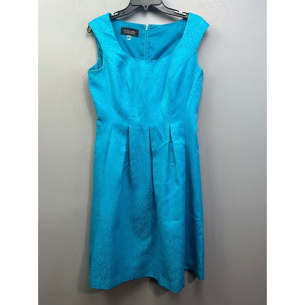 Evan-Picone Dress Womens 6 Blue Black Label Rose Jacquard Sleeveless Sheath